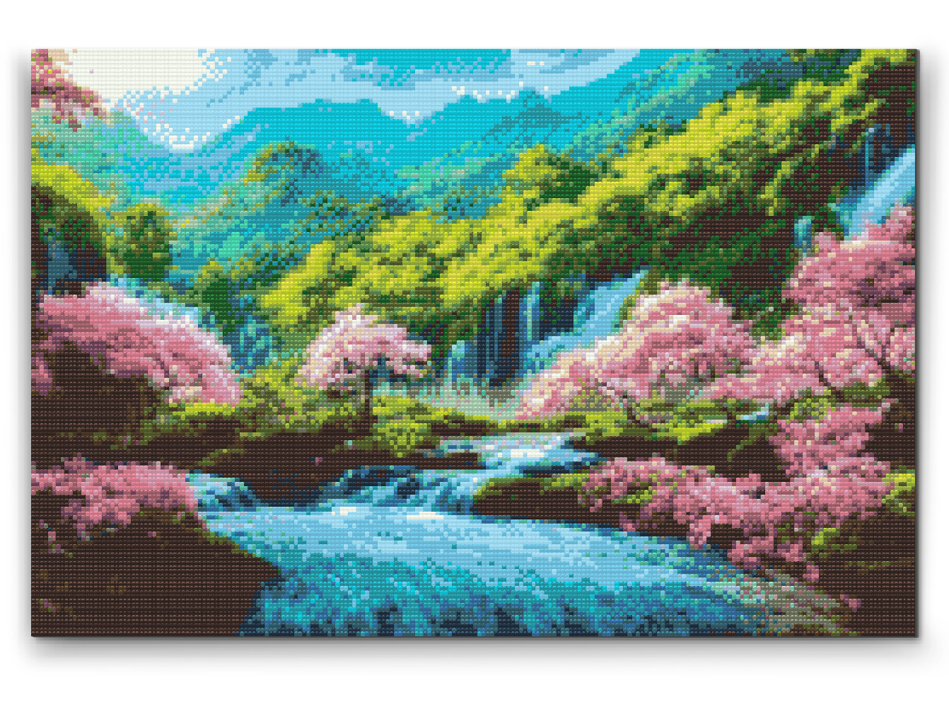 Diamantové malování - Blooming Trees near the Waterfall